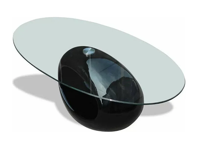 Table basse ovale verre trempé transparent et fibre de verre noir brillant Ben