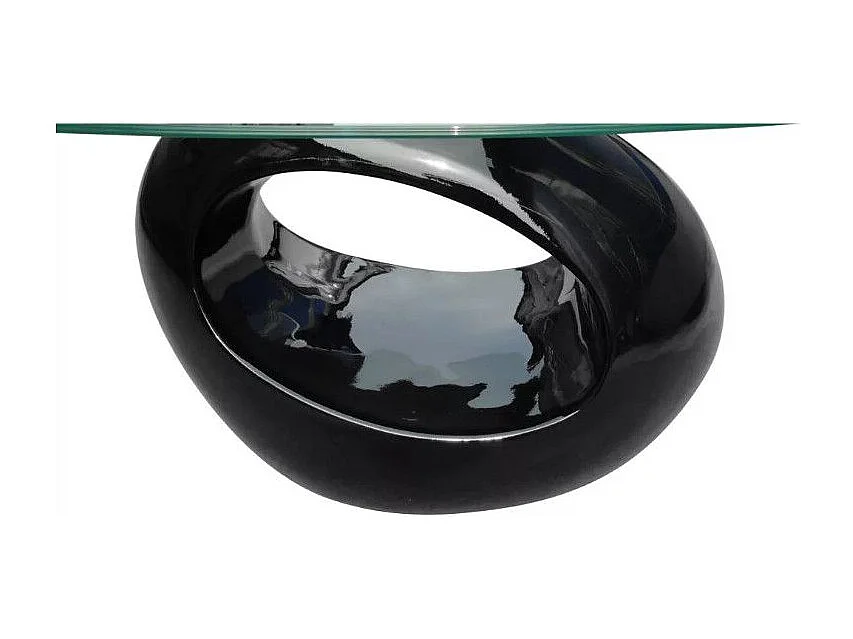 Table basse ovale verre trempé transparent et fibre de verre noir brillant Ben