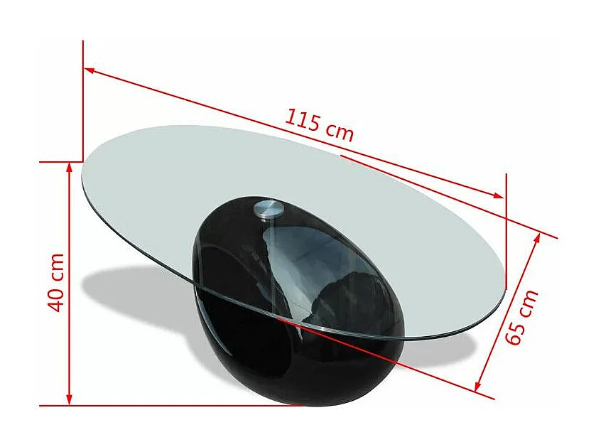 Table basse ovale verre trempé transparent et fibre de verre noir brillant Ben