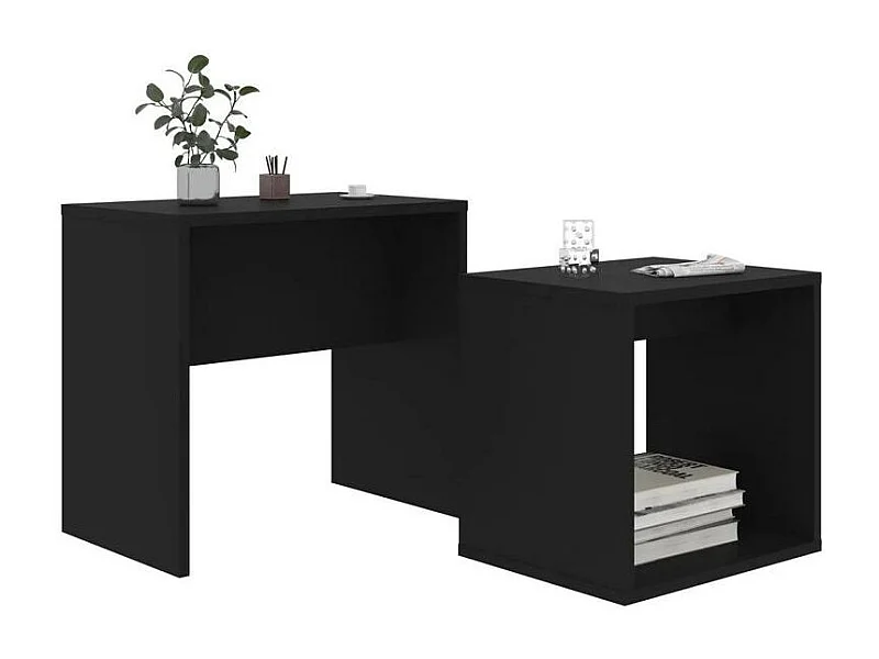 Set de 2 tables basses gigognes bois noir Filow 37 - 48cm