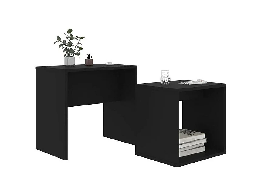 Set de 2 tables basses gigognes bois noir Filow 37 - 48cm
