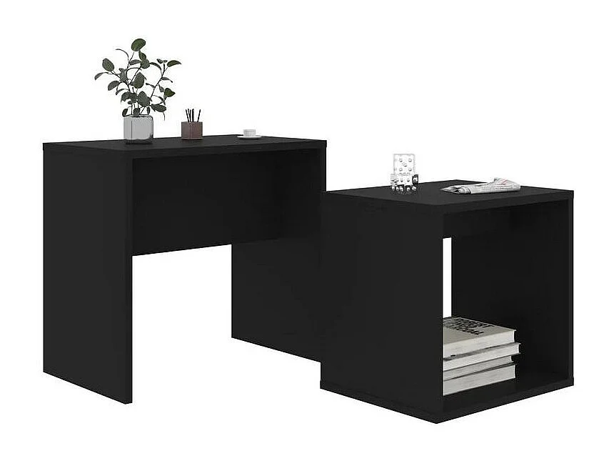 Set de 2 tables basses gigognes bois noir Filow 37 - 48cm