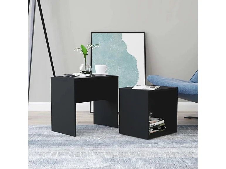Set de 2 tables basses gigognes bois noir Filow 37 - 48cm