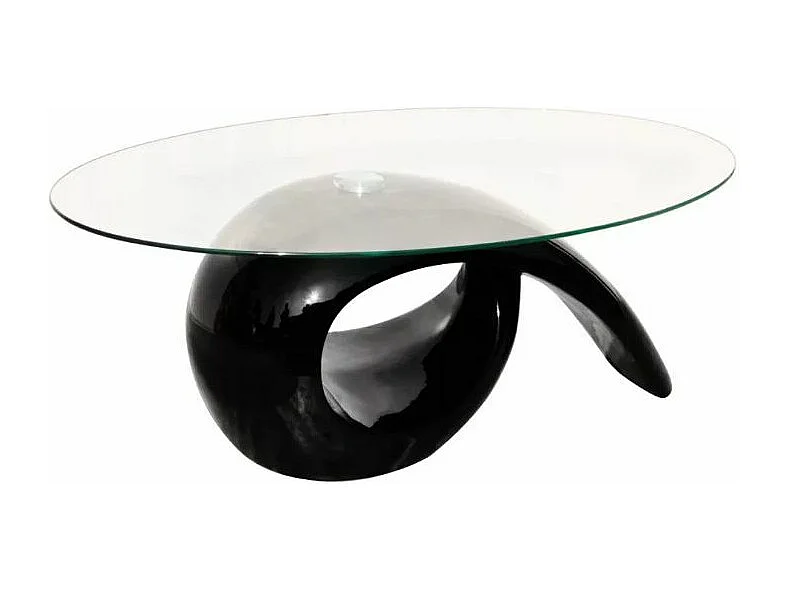 Table basse ovale verre trempé et fibre de verre noir brillant Drive