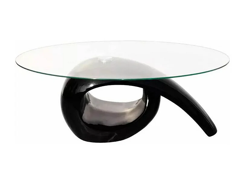 Table basse ovale verre trempé et fibre de verre noir brillant Drive
