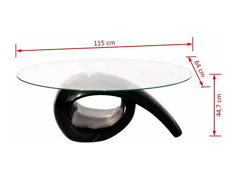 Table basse ovale verre trempé et fibre de verre noir brillant Drive