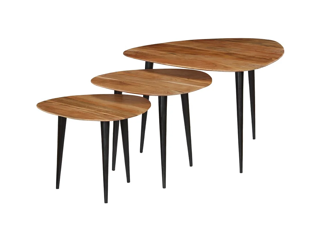 Tables basses 3 pcs Bois d'acacia massif 2