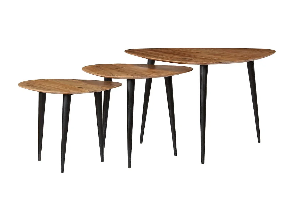 Tables basses 3 pcs Bois d'acacia massif 2