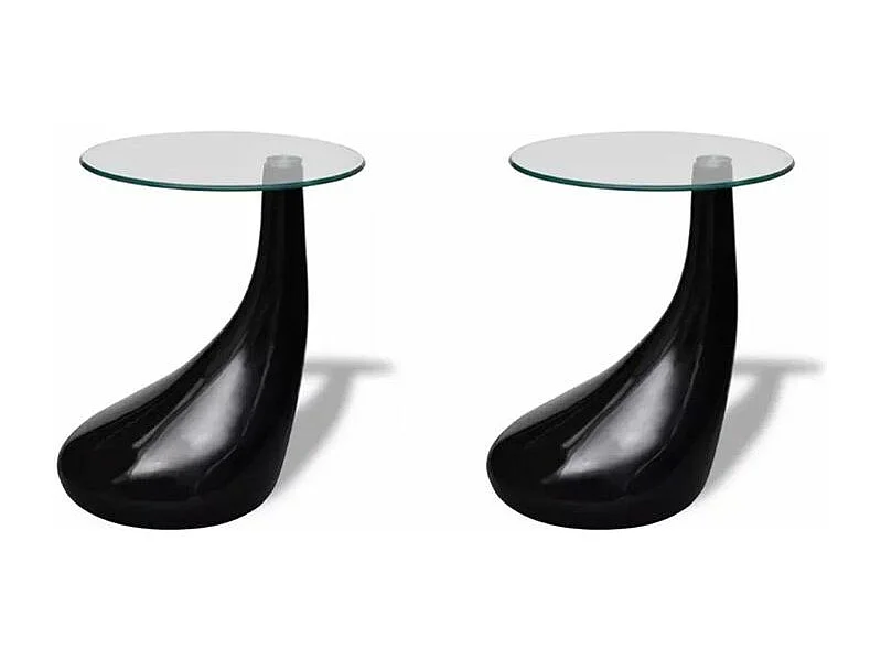 Table basse ronde verre trempé et fibre de verre noir brillant Ben - Lot de 2