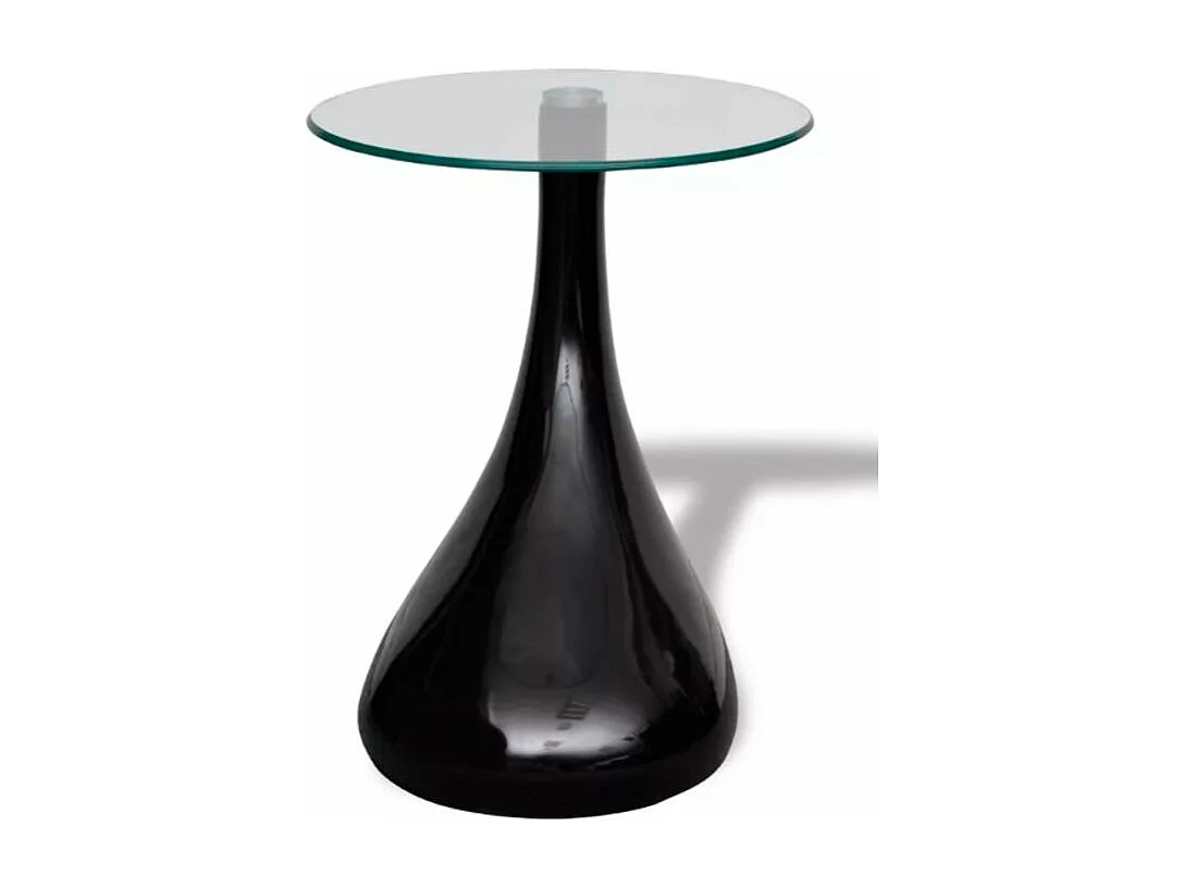 Table basse ronde verre trempé et fibre de verre noir brillant Ben - Lot de 2