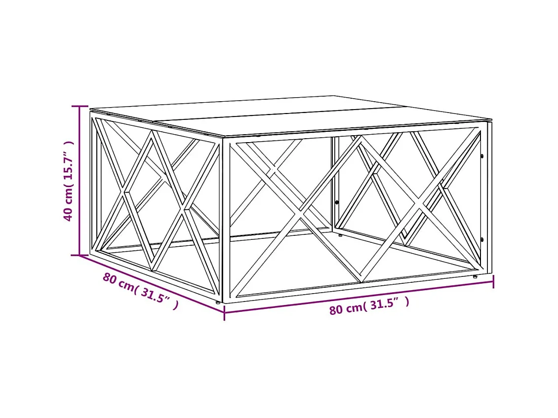 Table basse doré 80x80x40 acier inoxydable et verre