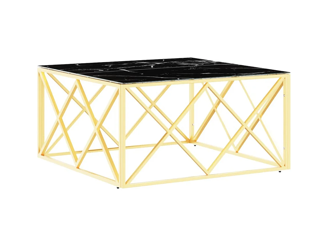 Table basse doré 80x80x40 acier inoxydable et verre