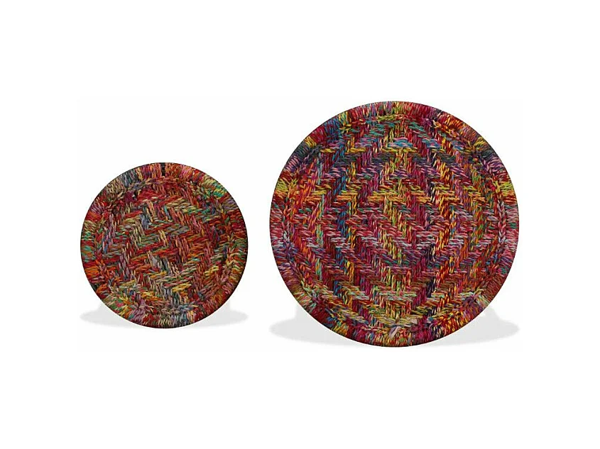 Table basse ronde tissu chindi et métal noir Missa - Lot de 2