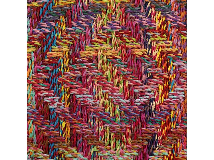 Table basse ronde tissu chindi et métal noir Missa - Lot de 2