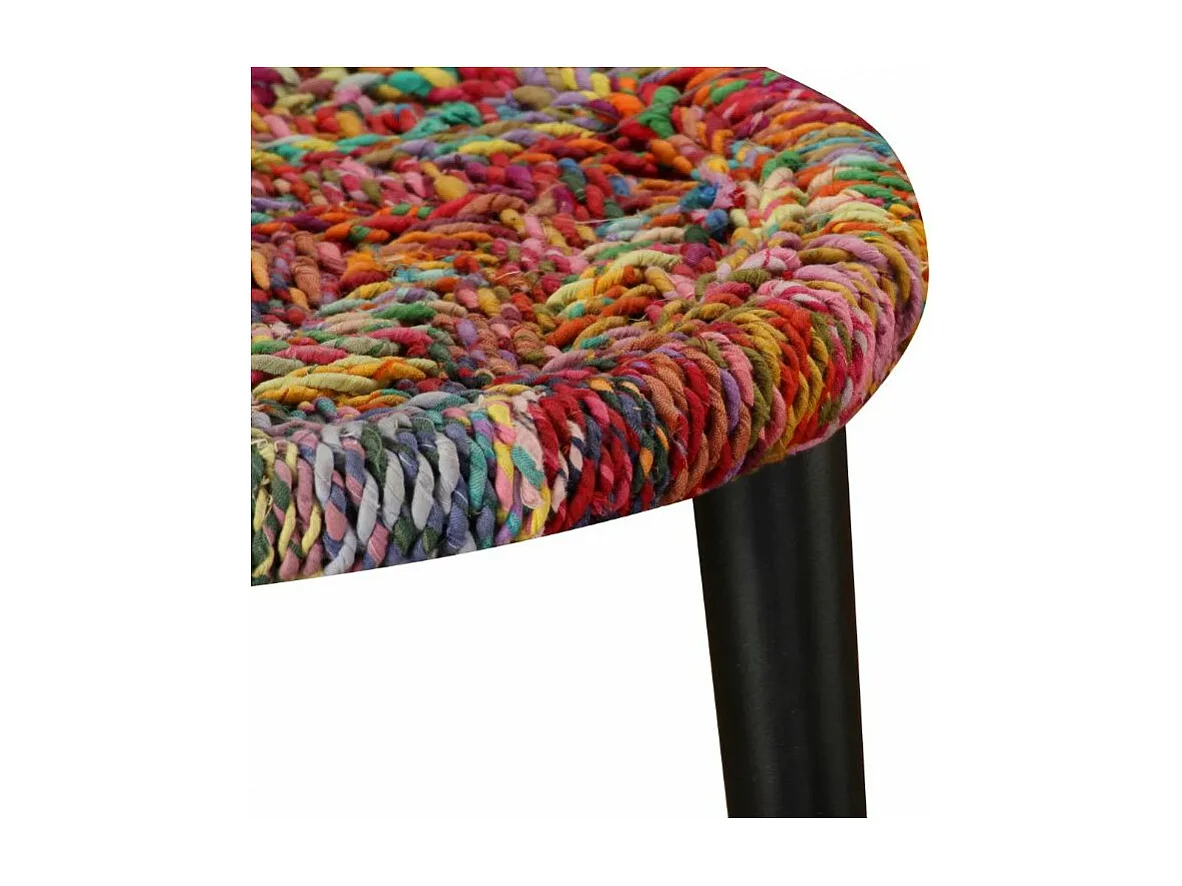 Table basse ronde tissu chindi et métal noir Missa - Lot de 2