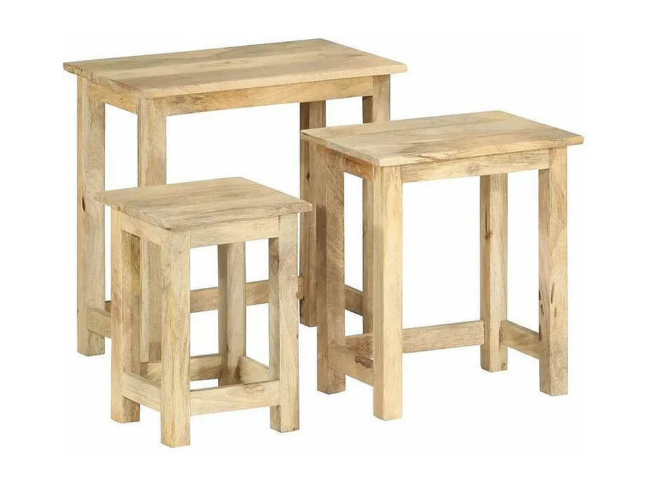 Set de 3 tables gigognes manguier massif clair Dhaem