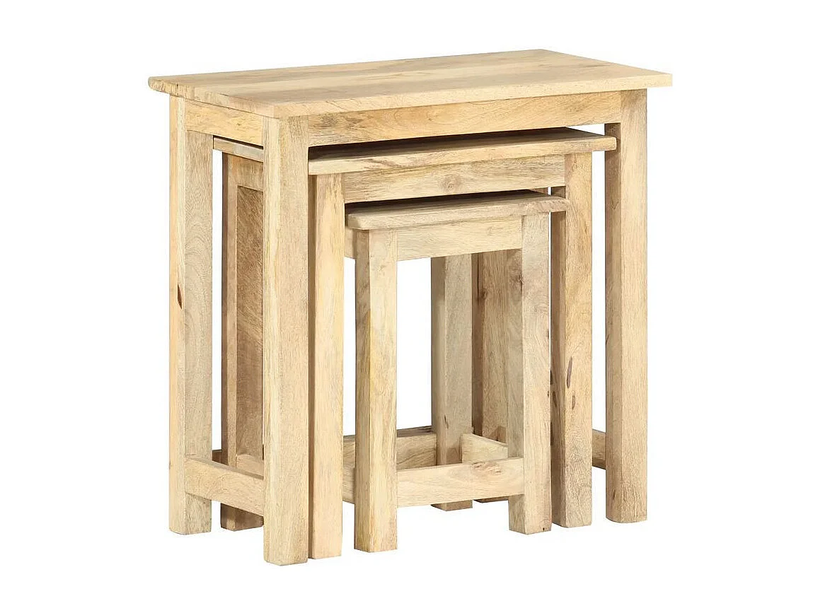 Set de 3 tables gigognes manguier massif clair Dhaem