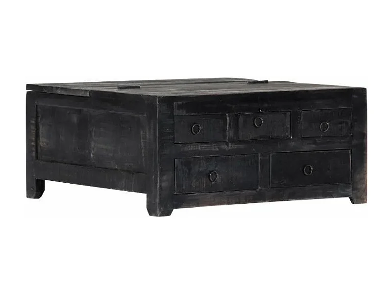Table basse carrée 5 tiroirs manguier massif noir Pinkie