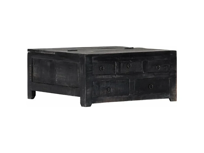 Table basse carrée 5 tiroirs manguier massif noir Pinkie