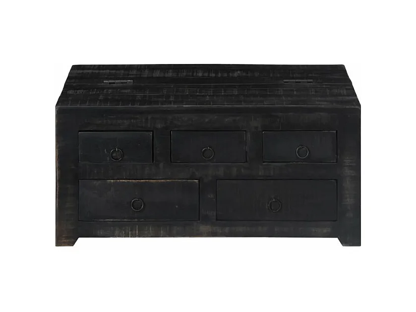 Table basse carrée 5 tiroirs manguier massif noir Pinkie