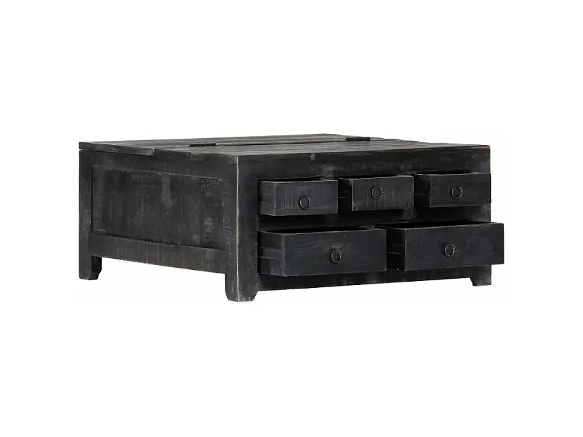 Table basse carrée 5 tiroirs manguier massif noir Pinkie