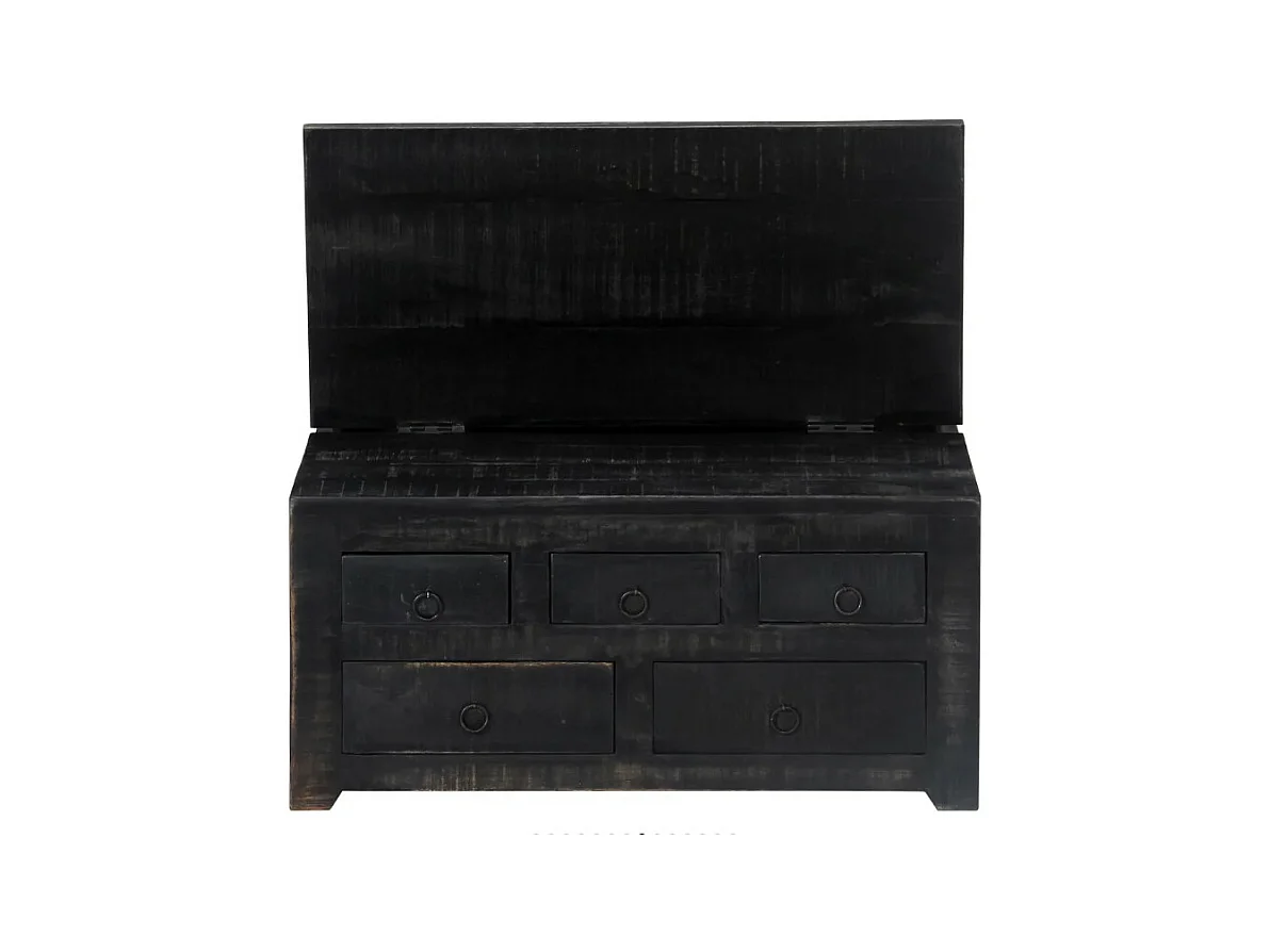 Table basse carrée 5 tiroirs manguier massif noir Pinkie