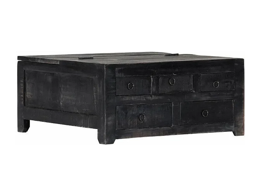 Table basse carrée 5 tiroirs manguier massif noir Pinkie