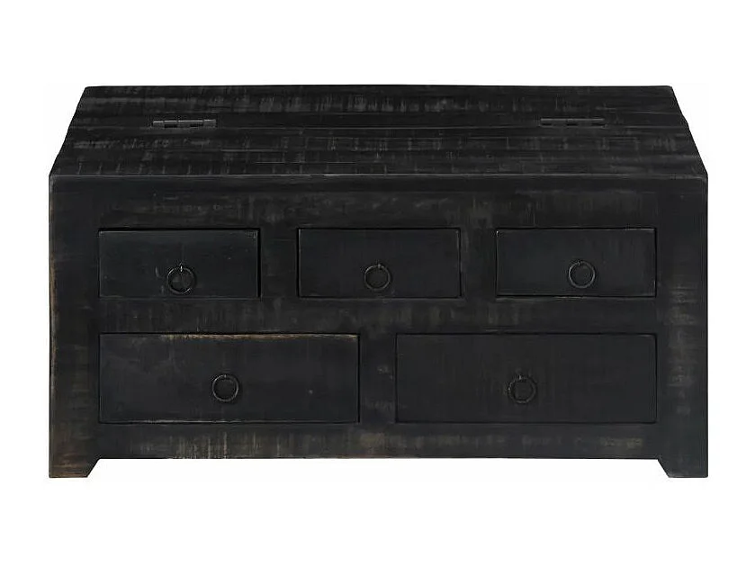 Table basse carrée 5 tiroirs manguier massif noir Pinkie