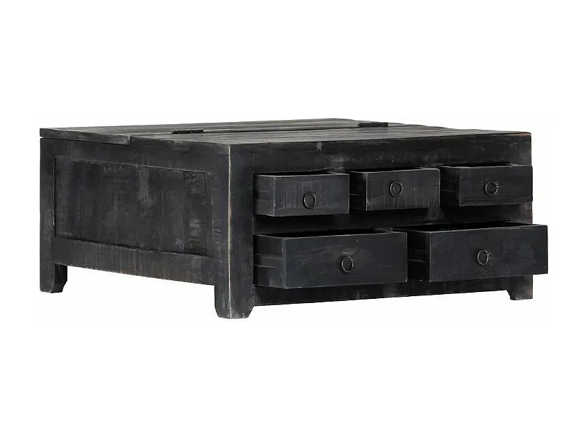 Table basse carrée 5 tiroirs manguier massif noir Pinkie