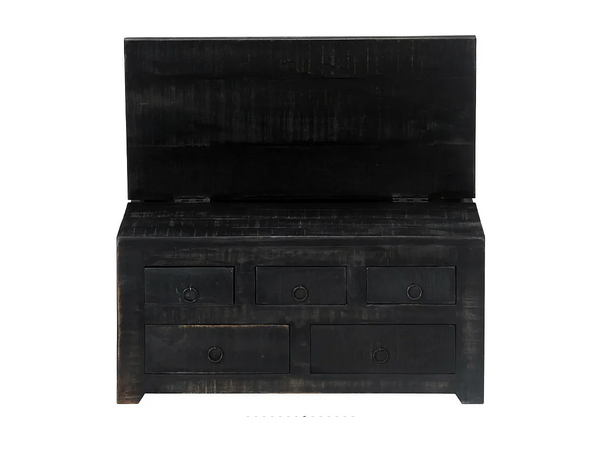 Table basse carrée 5 tiroirs manguier massif noir Pinkie