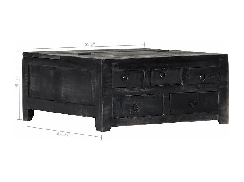 Table basse carrée 5 tiroirs manguier massif noir Pinkie