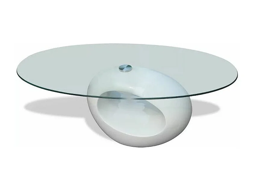 Table basse ovale verre trempé et fibre de verre blanc brillant Ben
