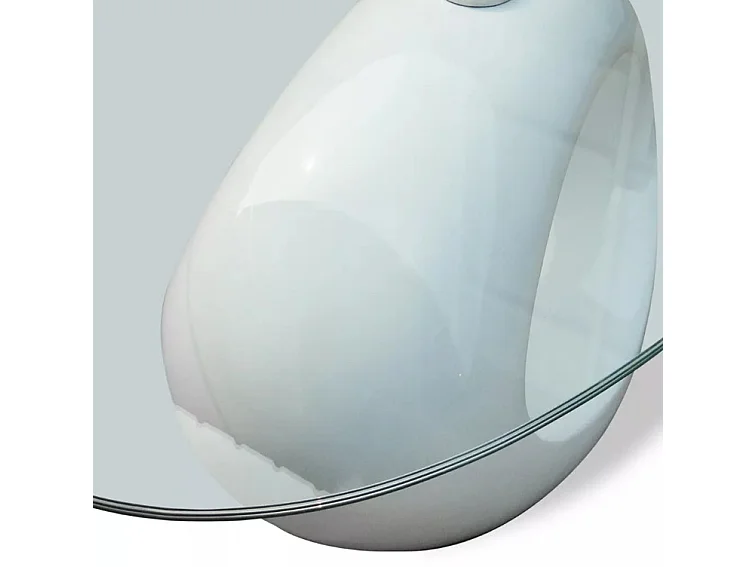 Table basse ovale verre trempé et fibre de verre blanc brillant Ben