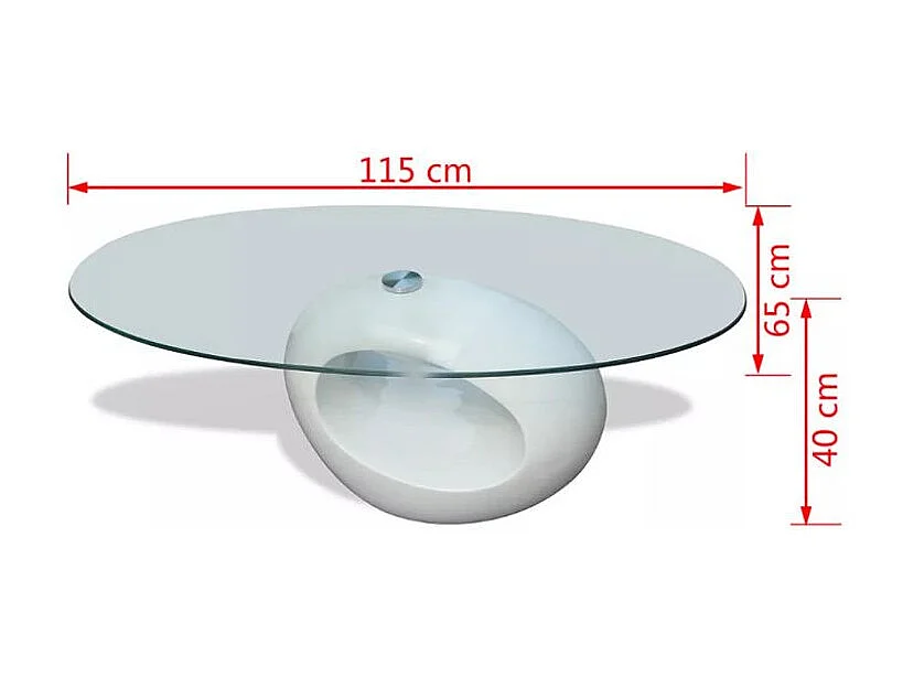 Table basse ovale verre trempé et fibre de verre blanc brillant Ben