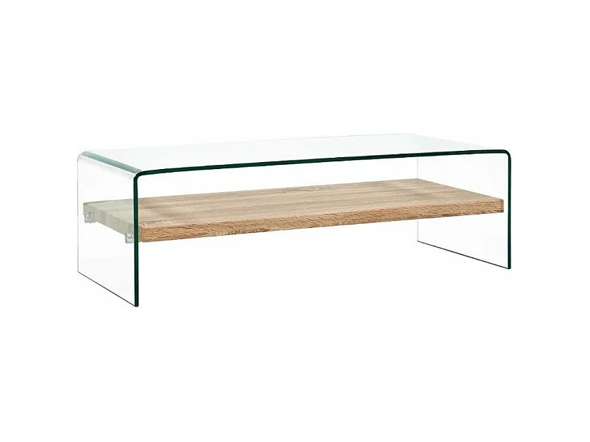 Table basse rectangulaire verre transparent et chêne clair Allissa