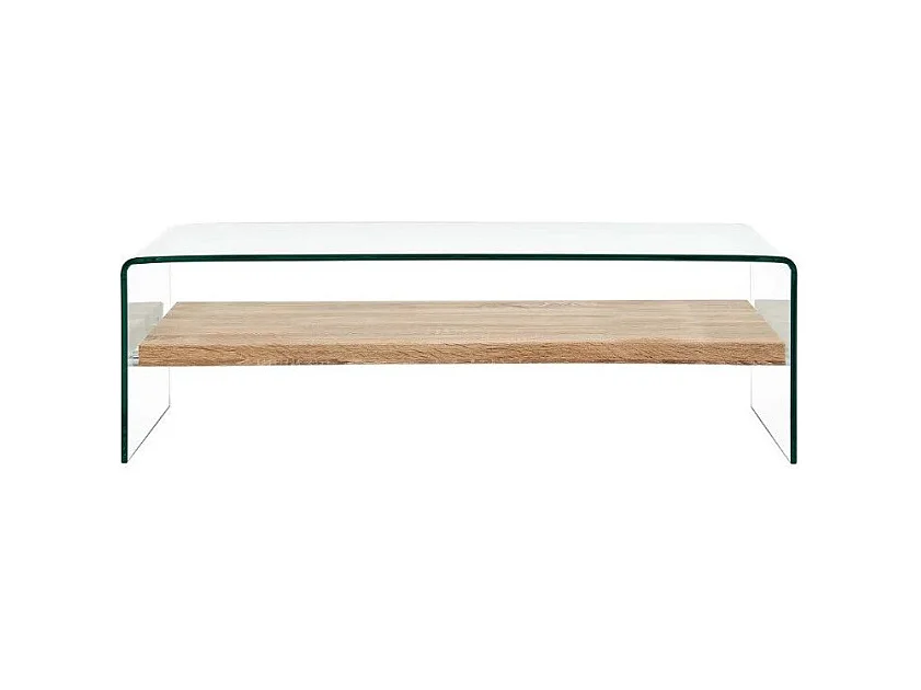 Table basse rectangulaire verre transparent et chêne clair Allissa