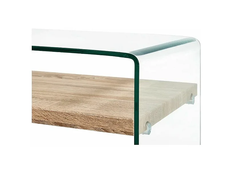 Table basse rectangulaire verre transparent et chêne clair Allissa