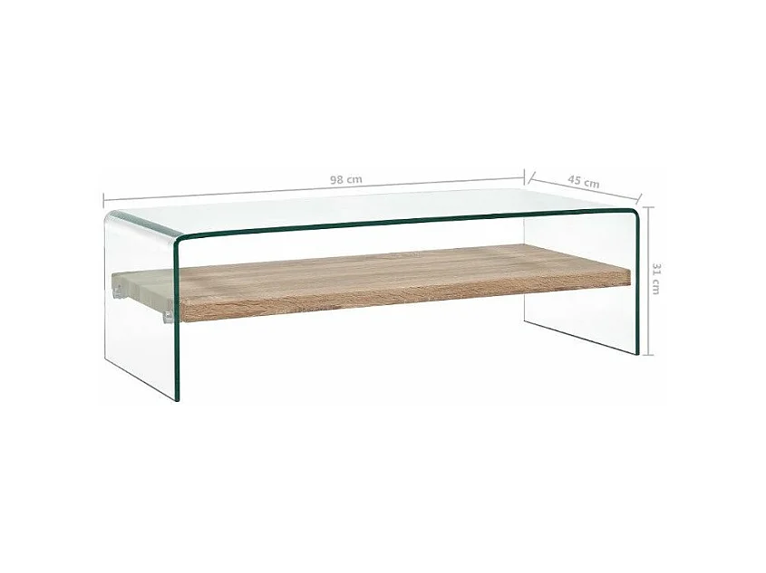 Table basse rectangulaire verre transparent et chêne clair Allissa