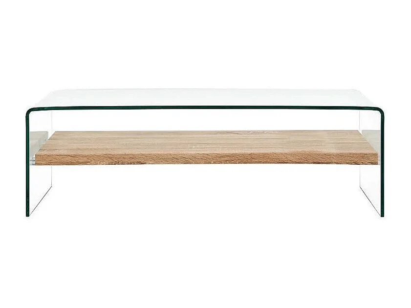 Table basse rectangulaire verre transparent et chêne clair Allissa