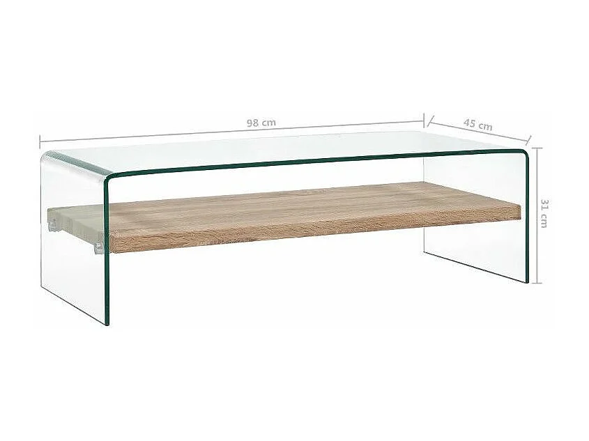 Table basse rectangulaire verre transparent et chêne clair Allissa