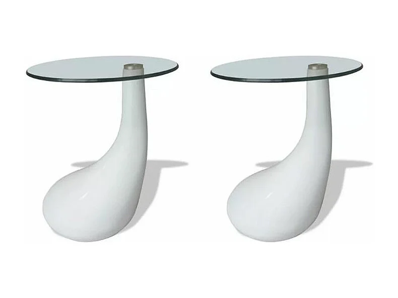 Table basse ronde verre trempé et fibre de verre blanc brillant Ben - Lot de 2