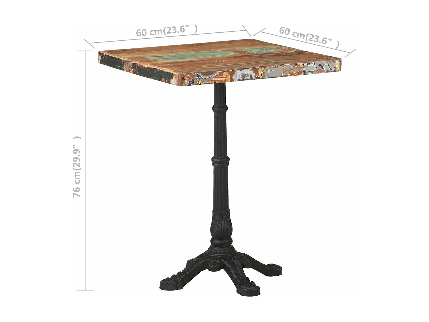 Table de bistro 60x60x76 Bois massif de récupération 2