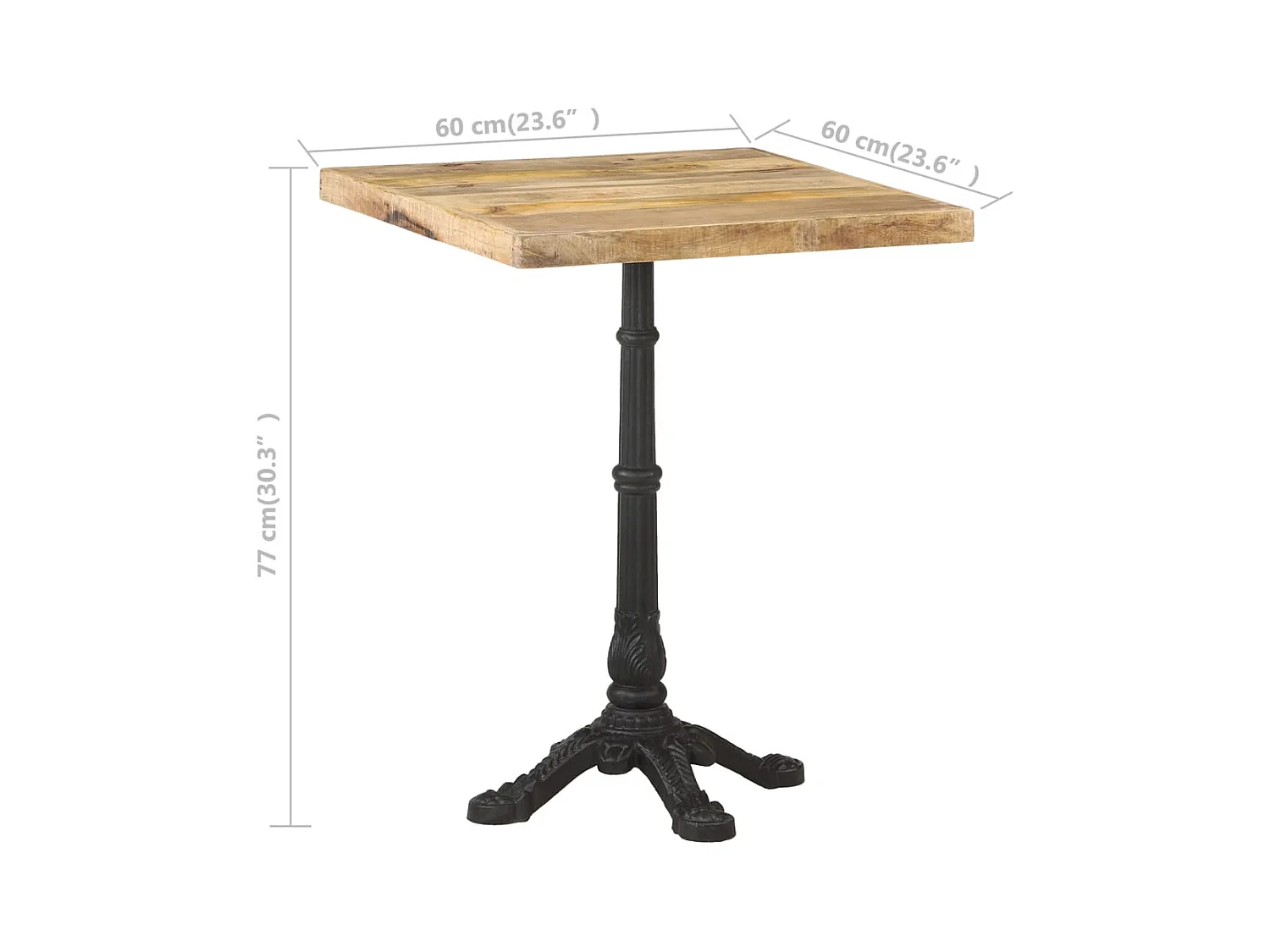 Table de bistro 60x60x77 Bois de manguier brut