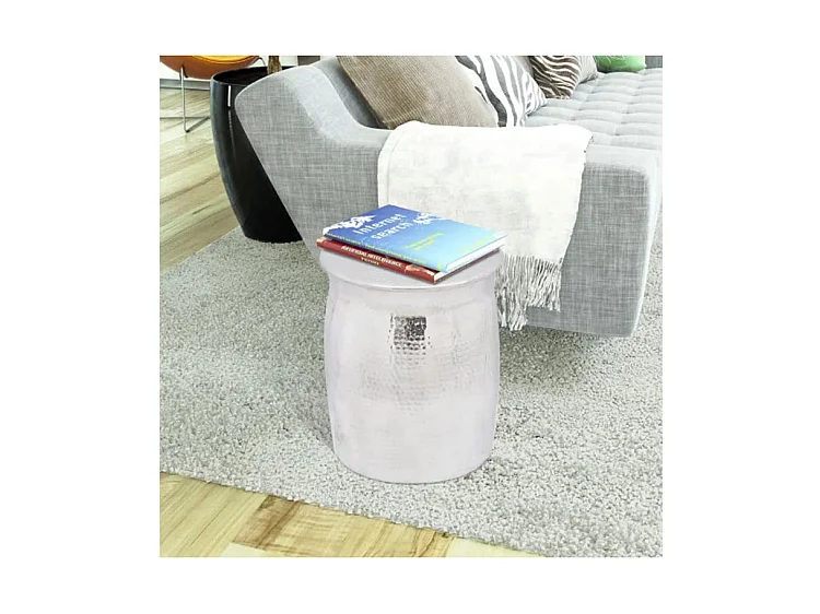 Table d'appoint ronde métal martelé argenté Sym D 36cm