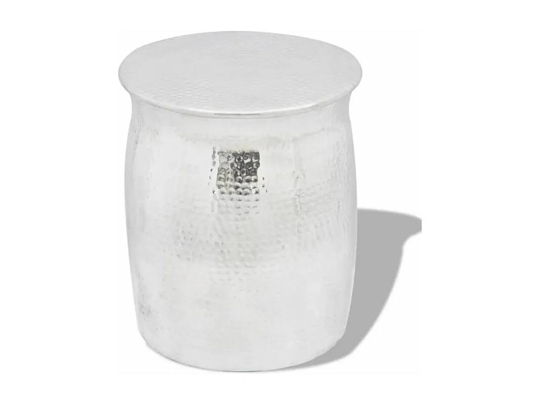 Table d'appoint ronde métal martelé argenté Sym D 36cm