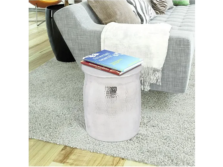 Table d'appoint ronde métal martelé argenté Sym D 36cm