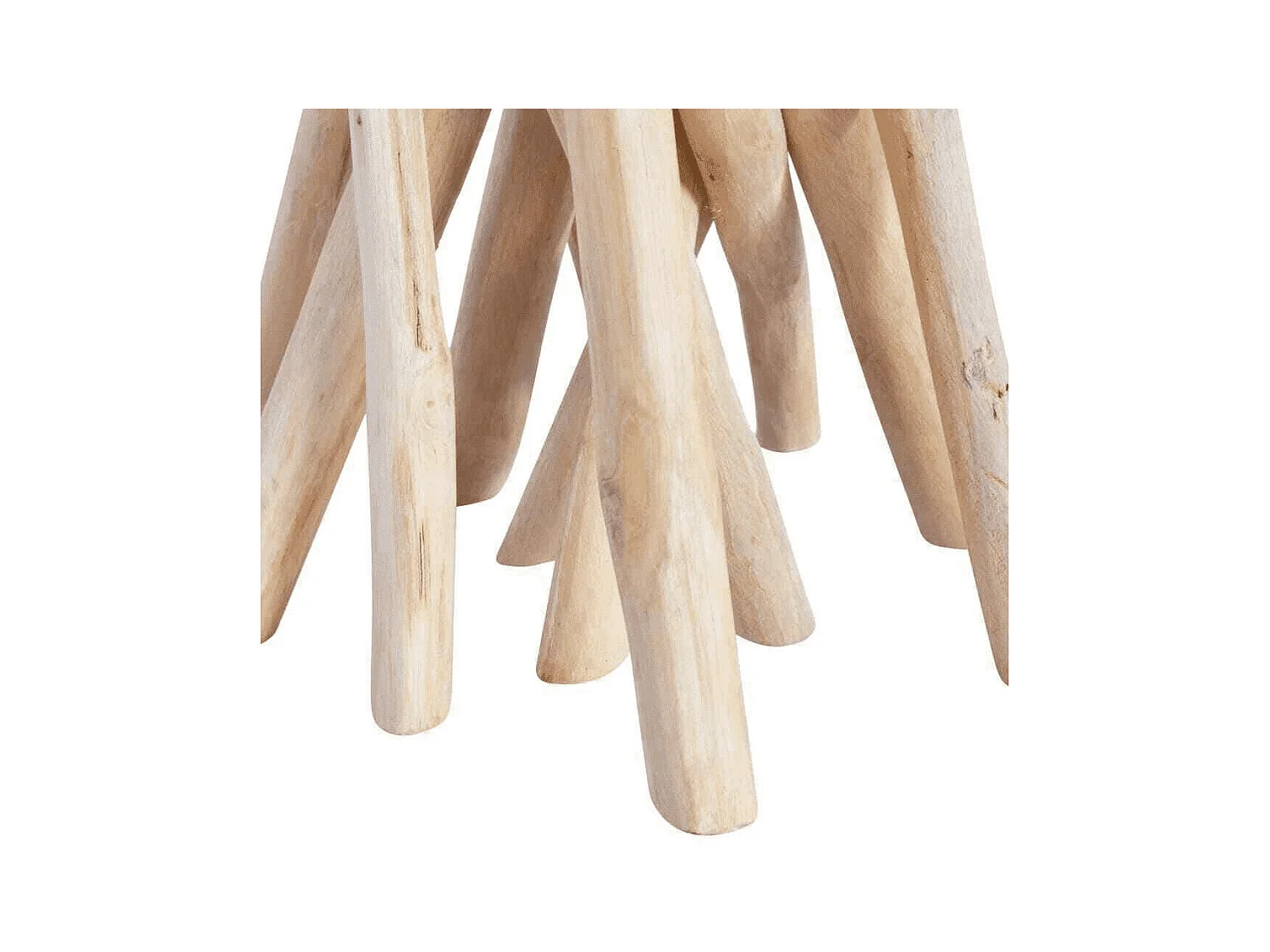 Table d'appoint ronde verre et pieds teck massif clair Nieng