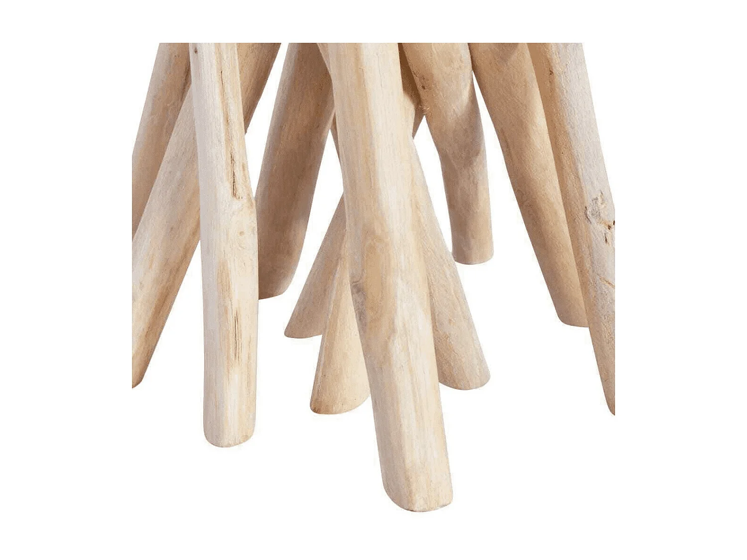 Table d'appoint ronde verre et pieds teck massif clair Nieng