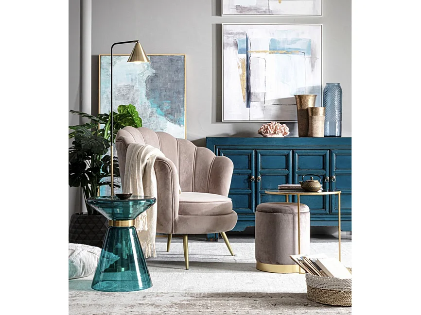 Table d'appoint artisanale en verre Kalumet-Couleur Bleu canard