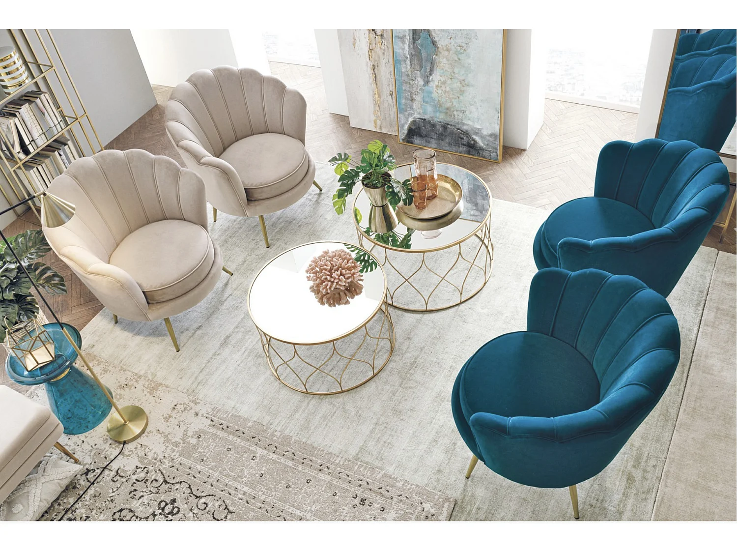 Table d'appoint artisanale en verre Kalumet-Couleur Bleu canard